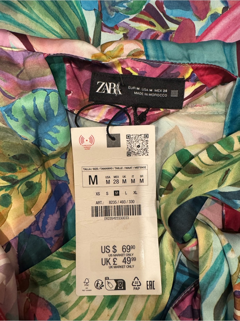 Zara Satin Effect Tropical Print Midi Dress NWT Size M Colorful Resort Vacation - Picture 9 of 9